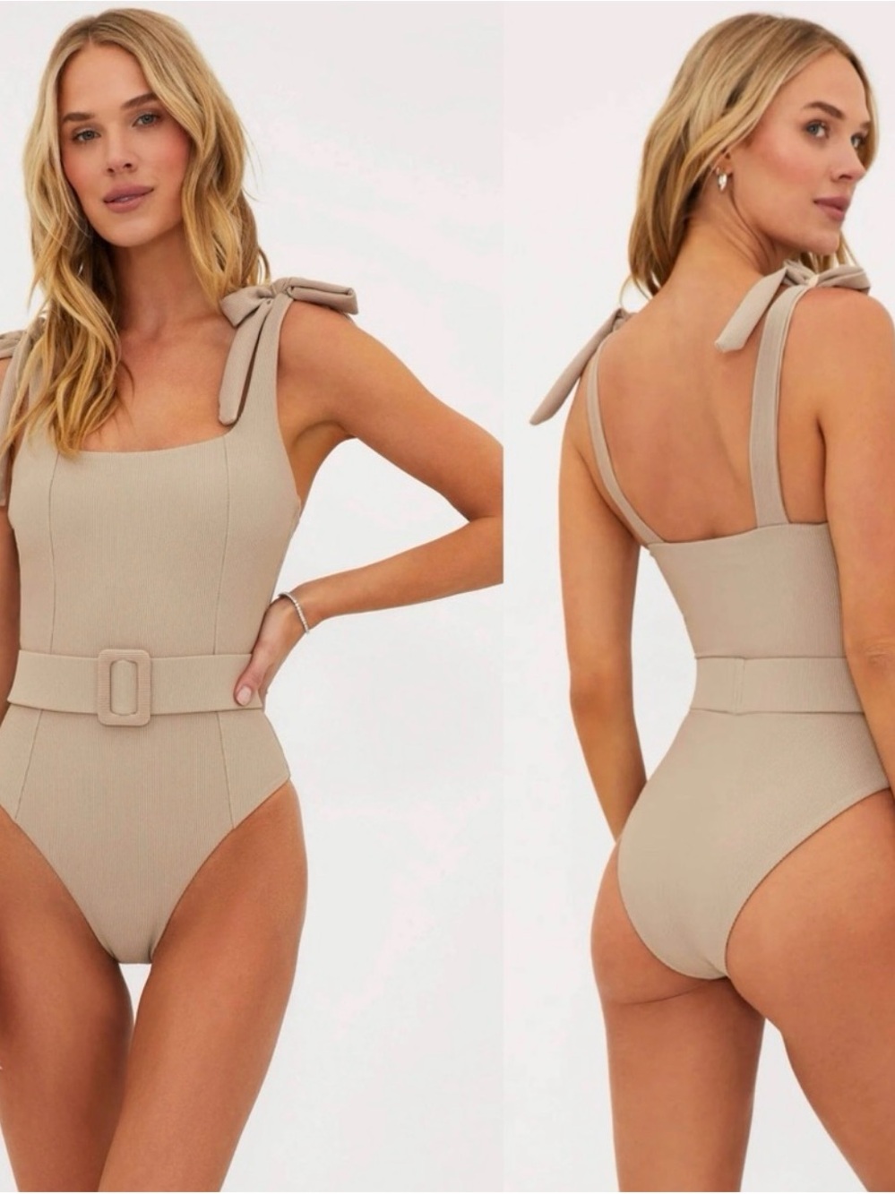 Beach Riot Beige Tie-Shoulder One-Piece Swimsuit